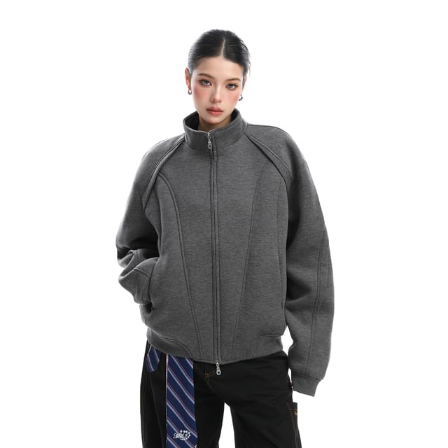 Berrytrix-Stand Collar Paneled Zip Jacket