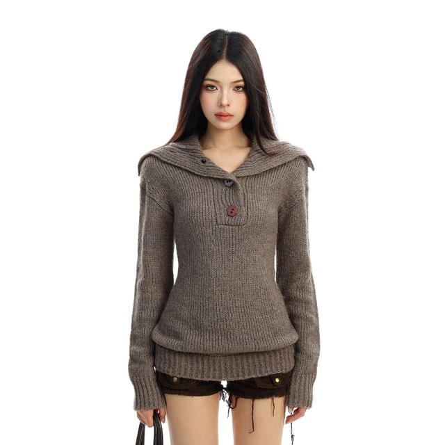 Berrytrix-Stand Collar Plain Ribbed Knit Sweater