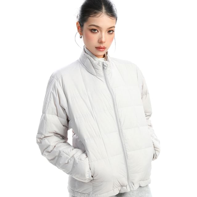Berrytrix-Stand Collar Zip-Up Plain Puffer Jacket