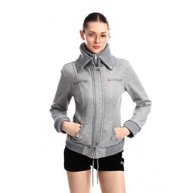 Berrytrix-Turtleneck Collared Plain Zip Jacket