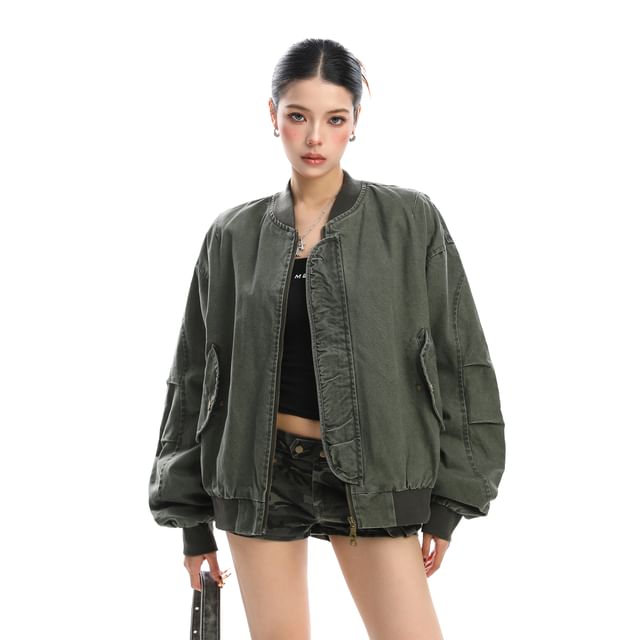 Berrytrix-Washed Zip Bomber Jacket
