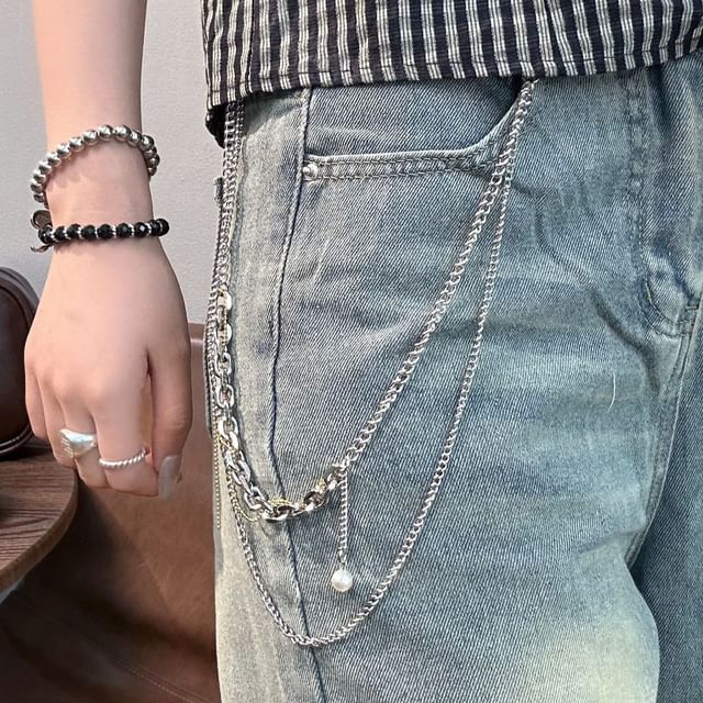 Betsuno-Faux Pearl Layered Pants Chain