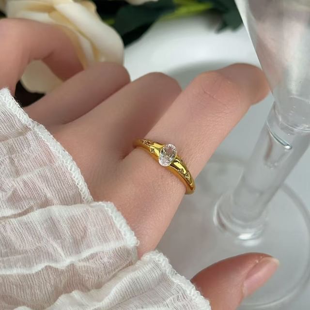 Betsuno-Rhinestone Alloy Open Ring