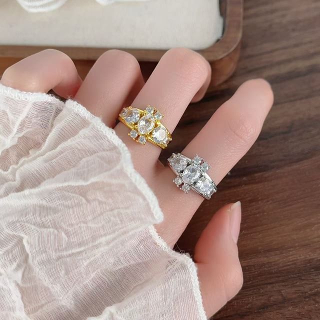 Betsuno-Rhinestone Alloy Open Ring