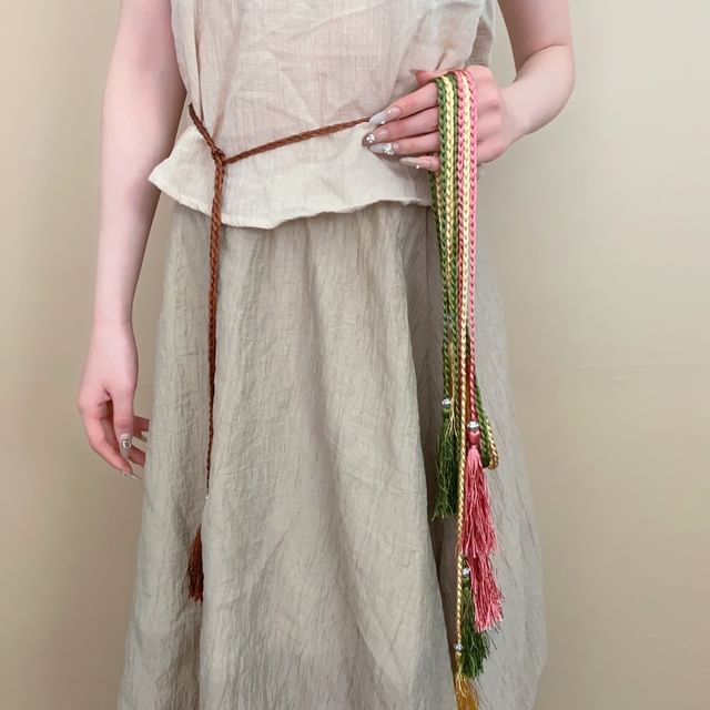 Betsuno-Tassel Braided Fabric String Belt