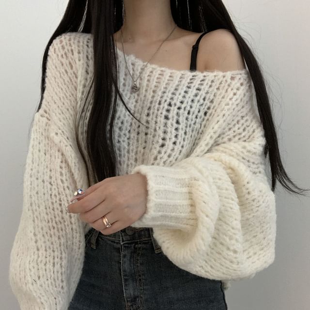 Bigfol-Boat Neck Plain Sweater