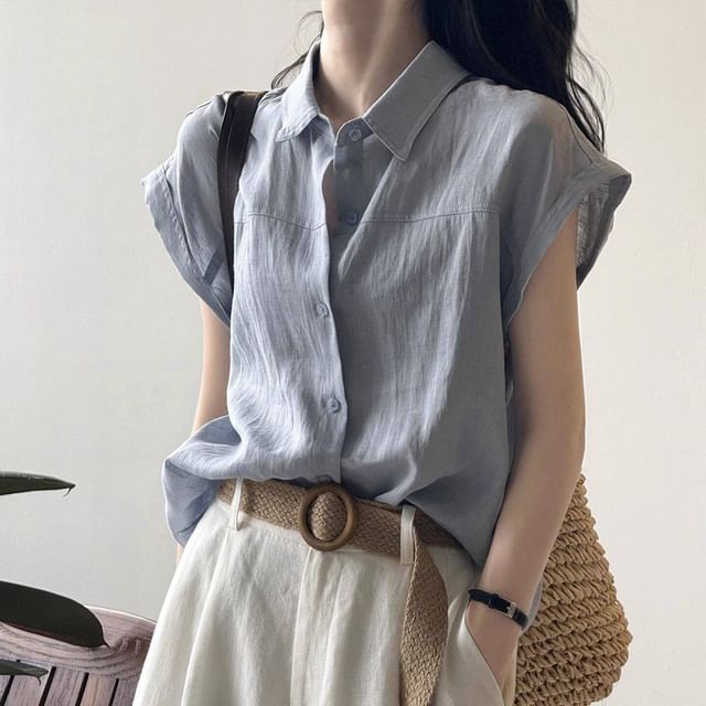 Bigfol-Cap-Sleeve Plain Shirt