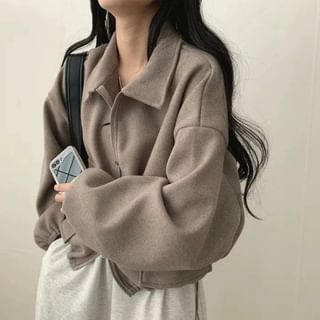 Bigfol-Collar Plain Zip Jacket