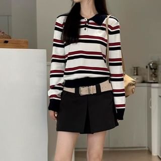 Bigfol-Collar Striped Sweater
