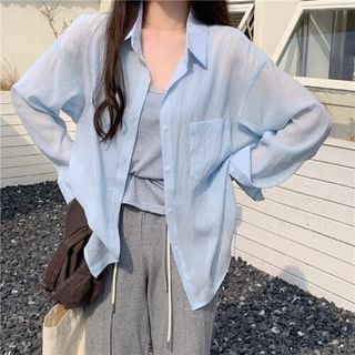 Bigfol-Long-Sleeve Collared Plain Button Up Shirt