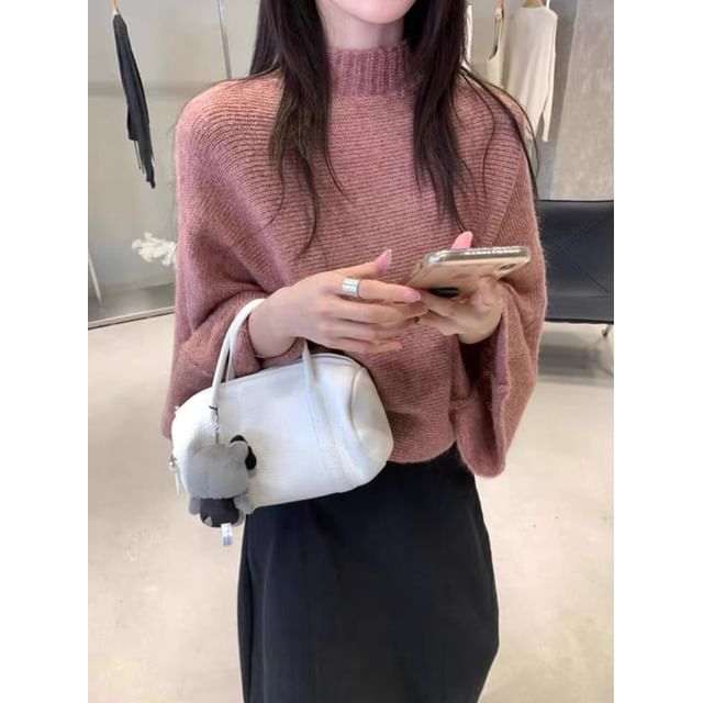Bigfol-Mock Neck Melange Sweater