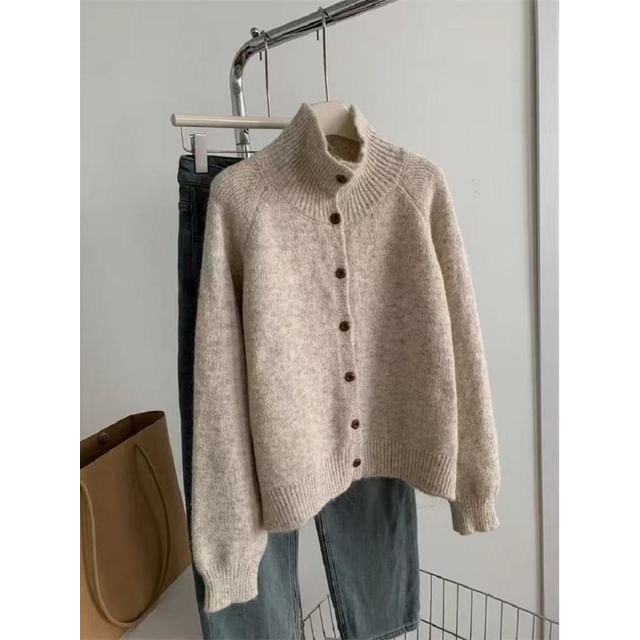 Bigfol-Stand Collar Plain Cardigan