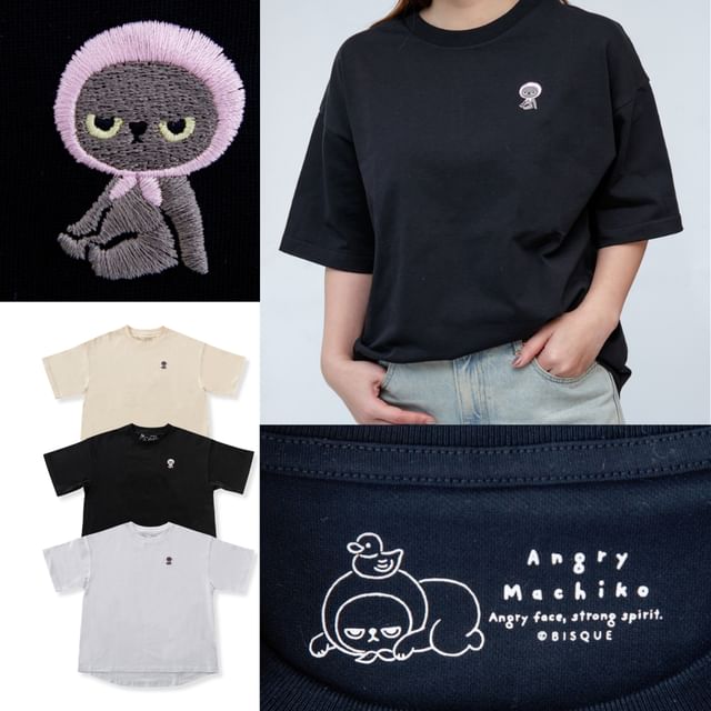 BISQUE-Angry Machiko 貓咪刺繡T恤