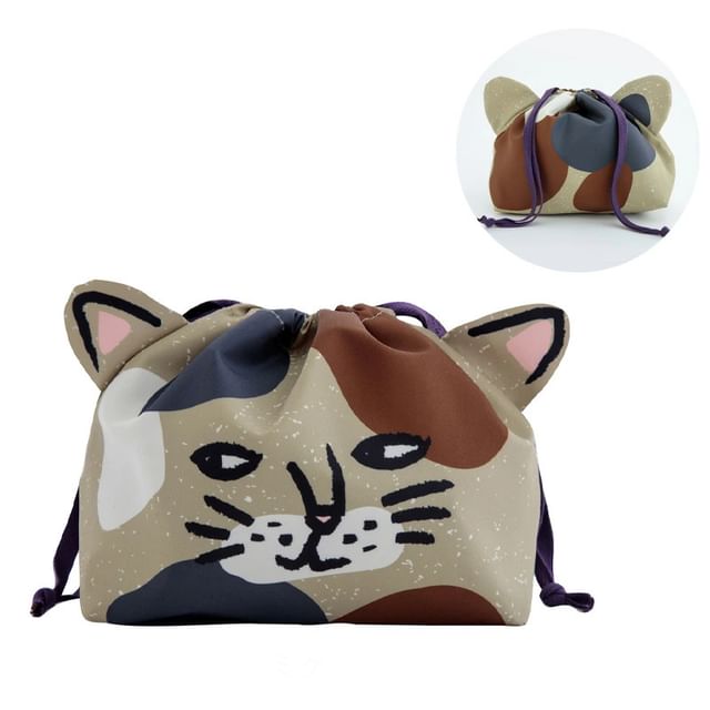 BISQUE-Calico Cat Drawstring Pouch