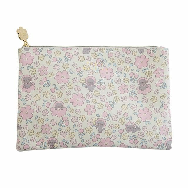 BISQUE-Cat Angry Machiko Flower Flat Makeup Pouch Pink