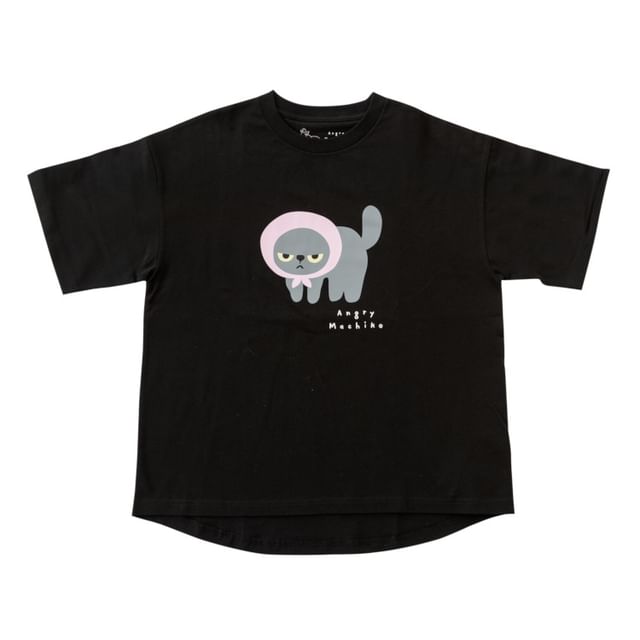 BISQUE-Cat Angry Machiko T-Shirt Black