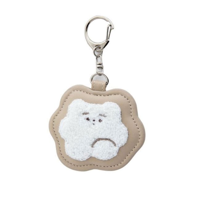 BISQUE-White Bear Embroidered Bag Charm Beige