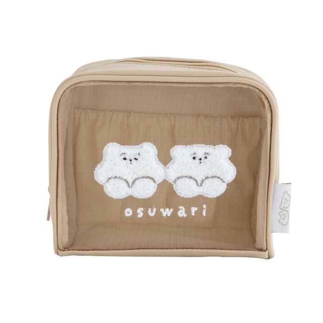 BISQUE-White Bear Mesh Pouch Beige