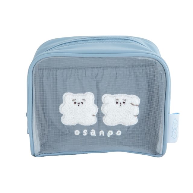 BISQUE-White Bear Mesh Pouch Blue
