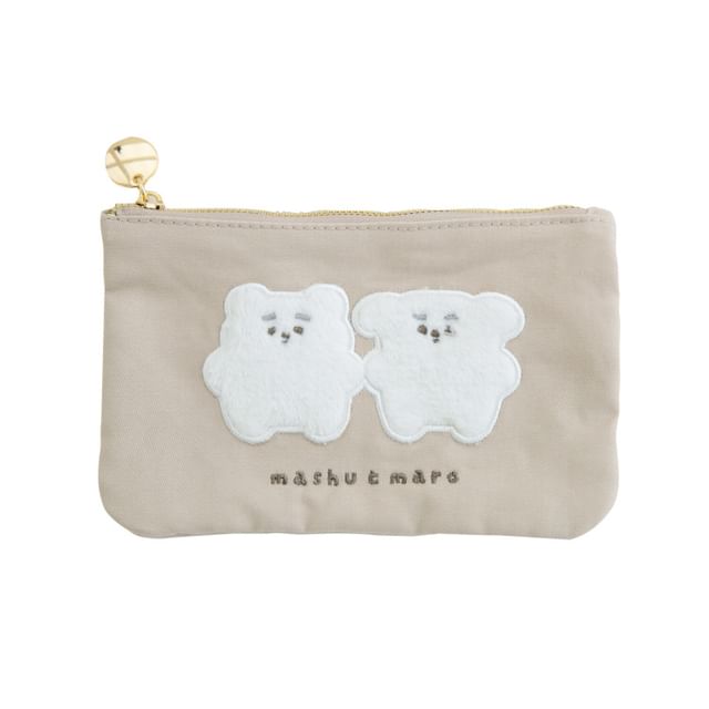 BISQUE-White Bear Zipper Pouch Beige