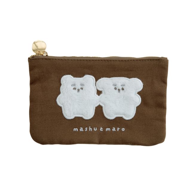 BISQUE-White Bear Zipper Pouch Moka