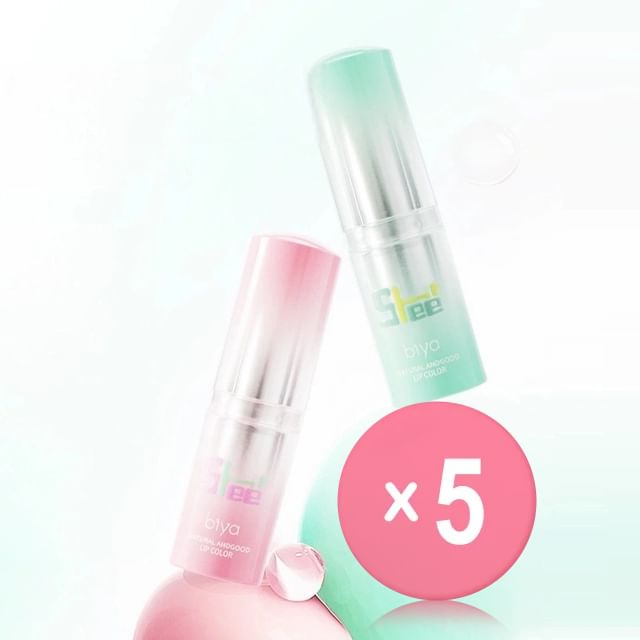 biya-Melting Candy Temperature Change Lipstick - 2 Colors 5pcs Bundle Set