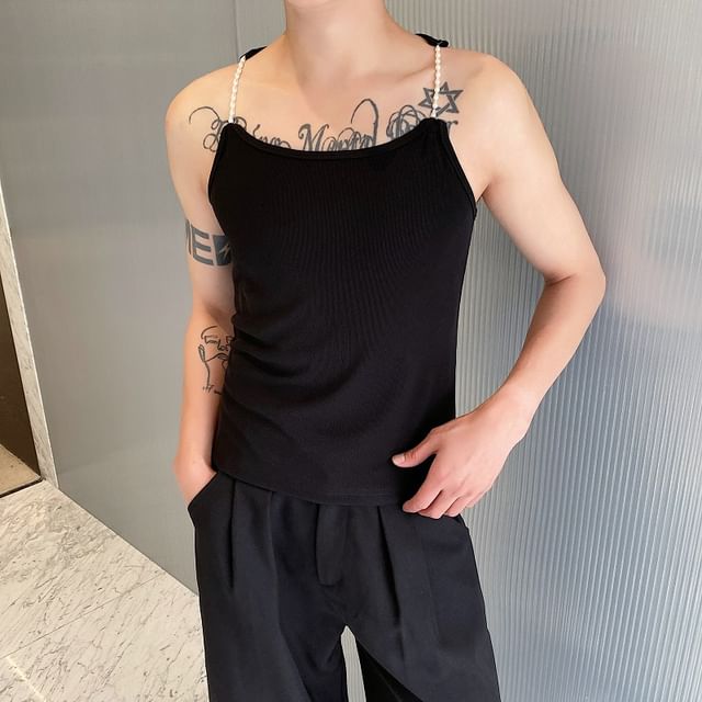 Bjorn-Beaded Strap Knit Camisole Top