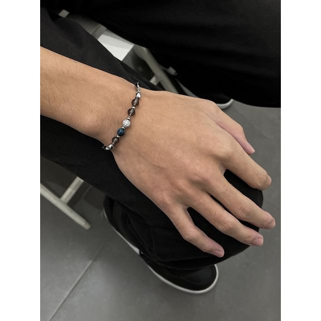 Black Degree-Faux Gemstone Bead Alloy Bracelet