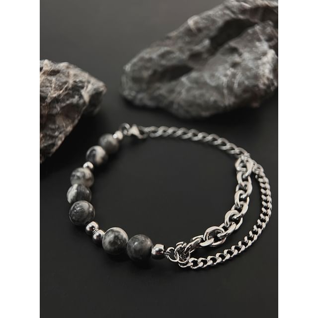 Black Degree-Gemstone Beaded Chain Bracelet