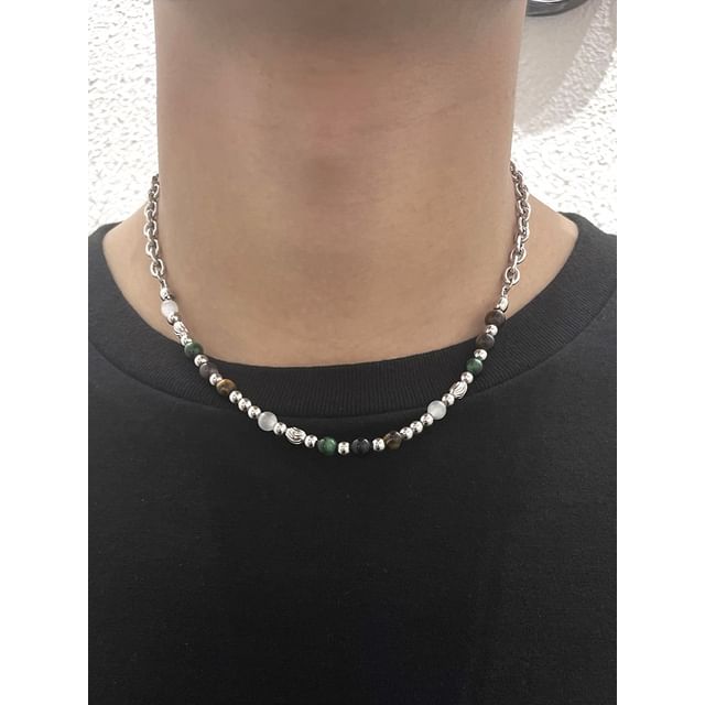 Black Degree-Gemstone Beaded Necklace