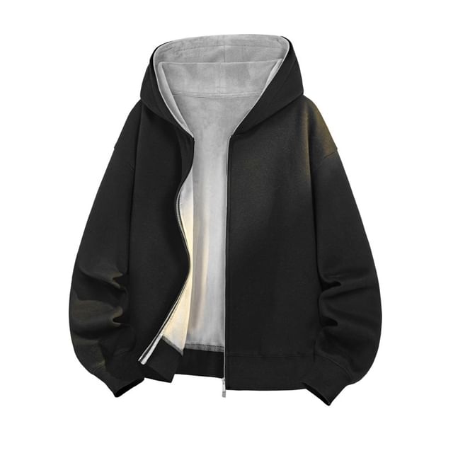 blastealle-Drop Shoulder Plain Zip Hoodie
