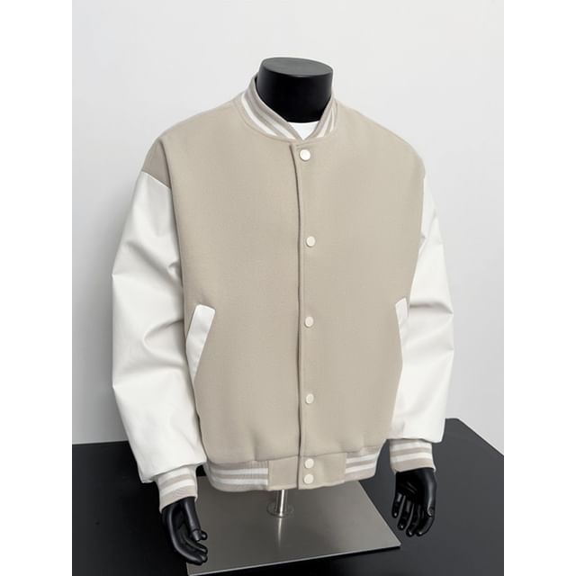 blastealle-Two Tone Button Baseball Jacket