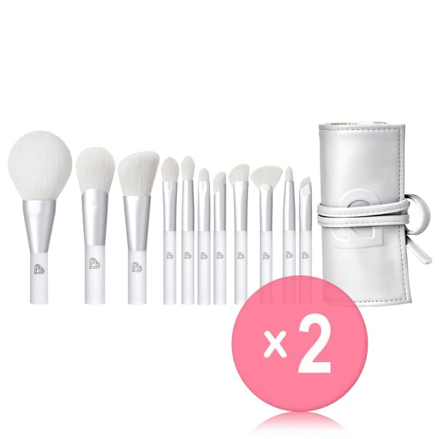 BLJ-Mini Make Up Brush Pouch Set - Silver 2pcs Bundle Set