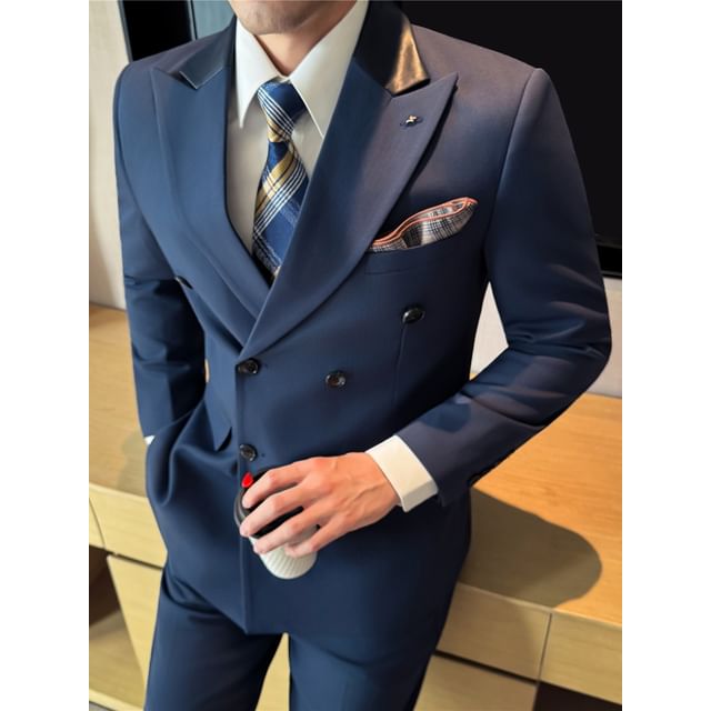 Blueforce-Double Breasted Plain Blazer Dress Pants Set
