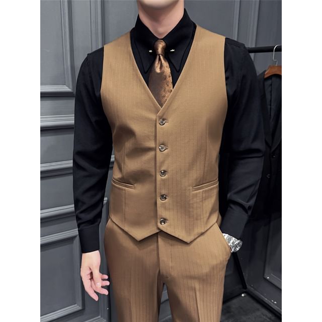 Blueforce-Double Breasted Vest Single Breasted Vest Full Length Straight Cut Suit Pants Set