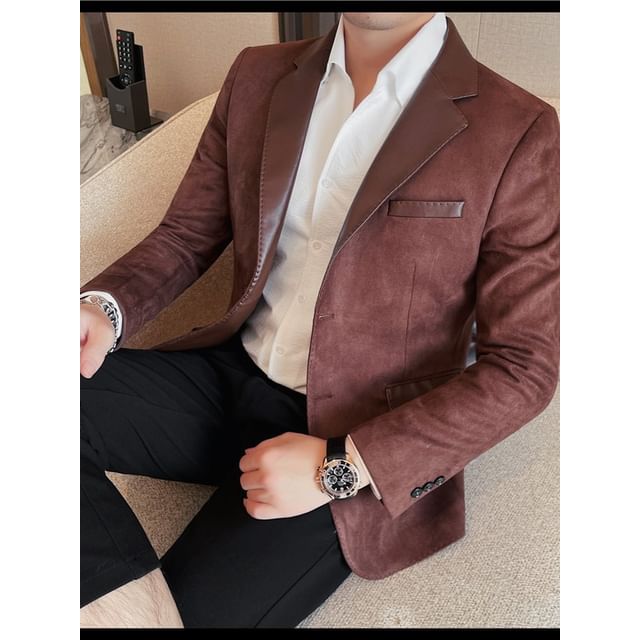 Blueforce-Faux Leather Button-Up Plain Blazer