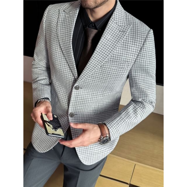 Blueforce-Lapel Collar Plaid Single Breasted Blazer