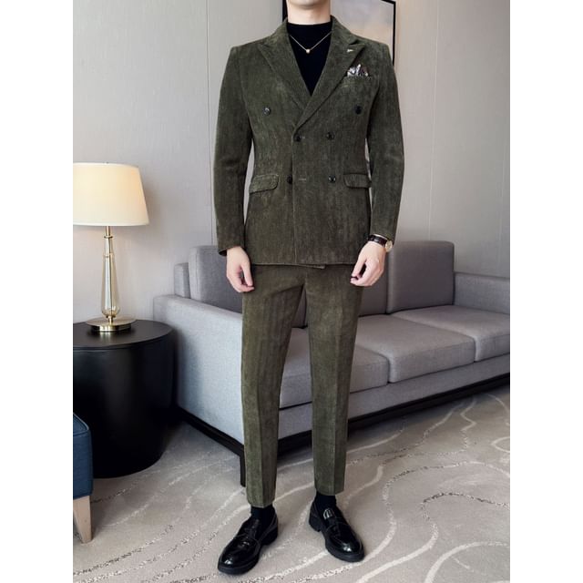 Blueforce-Lapel Collar Plain Double Breasted Blazer