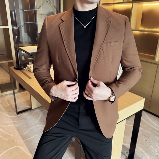 Blueforce-Lapel Collar Plain Single Breasted Blazer