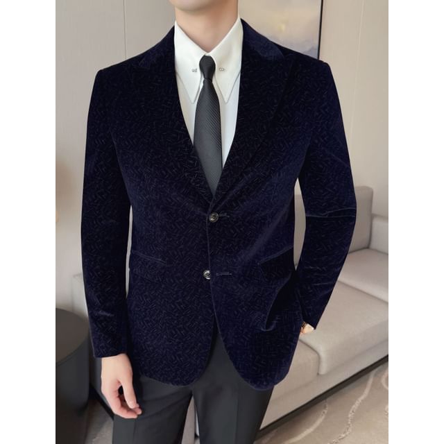 Blueforce-Lapel Collar Velvet Single Breasted Blazer