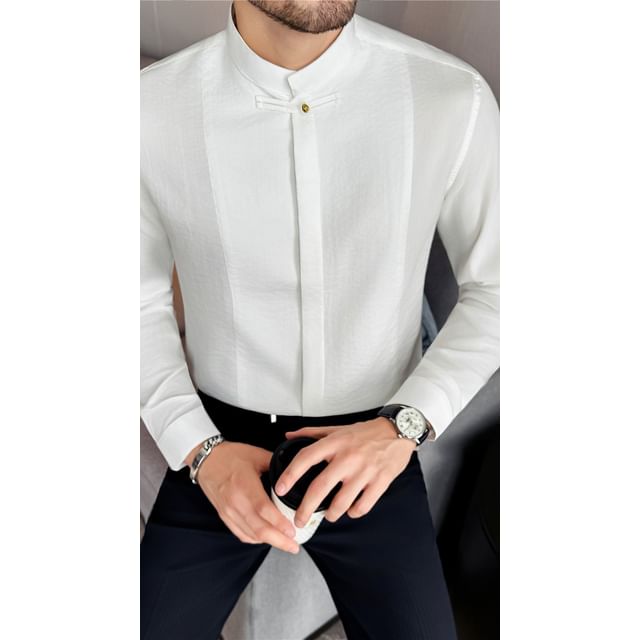 Blueforce-Long-Sleeve Band Collar Plain Shirt