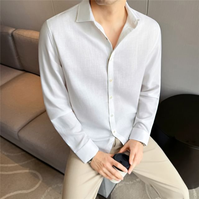 Blueforce-Long-Sleeve Button-Up Plain Shirt