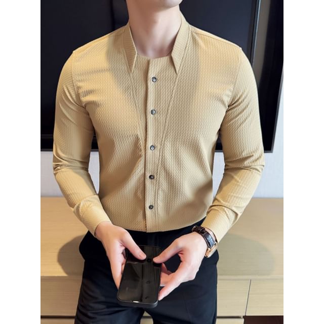 Blueforce-Long-Sleeve Collared Plain Button Shirt
