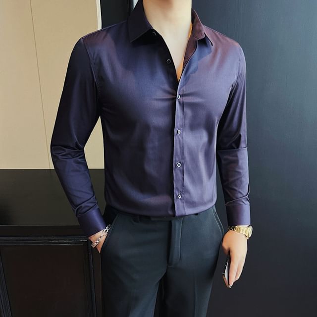 Blueforce-Long Sleeve Collared Plain Shirt