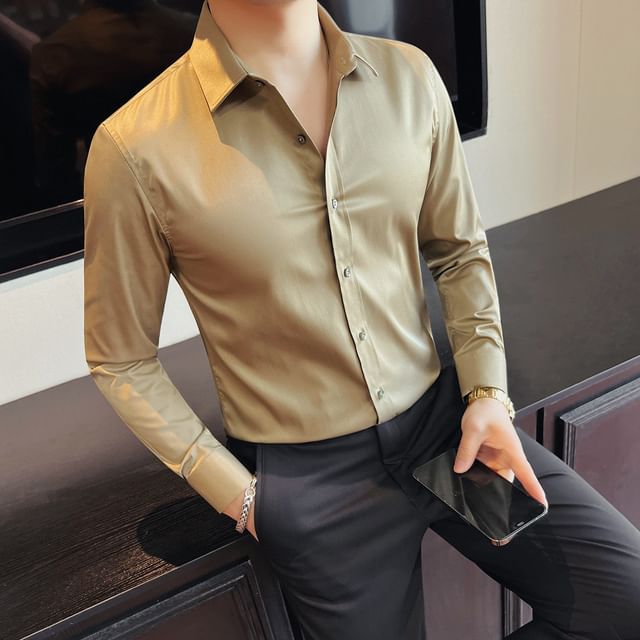 Blueforce-Long Sleeve Collared Plain Shirt
