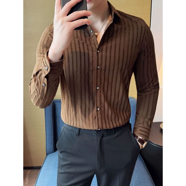 Blueforce-Long-Sleeve Collared Striped Button Up Shirt