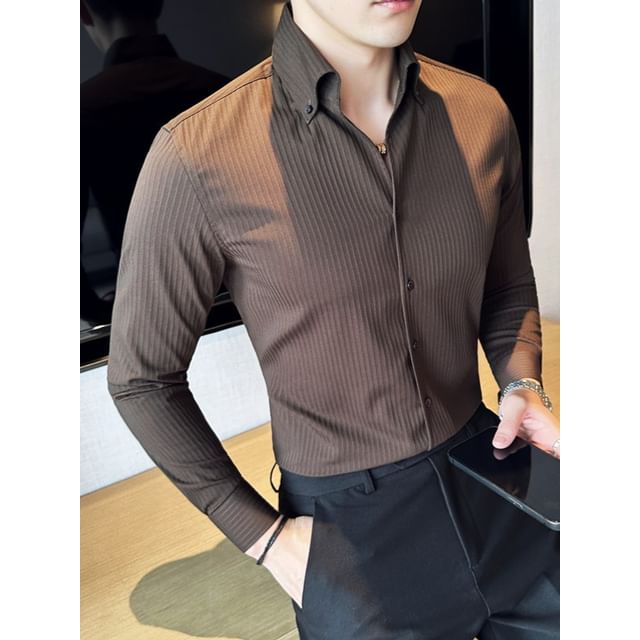 Blueforce-Long Sleeve Pinstripe Button-Up Shirt