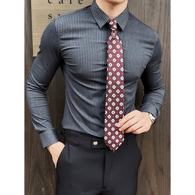 Blueforce-Long Sleeve Pinstriped Button-Up Shirt