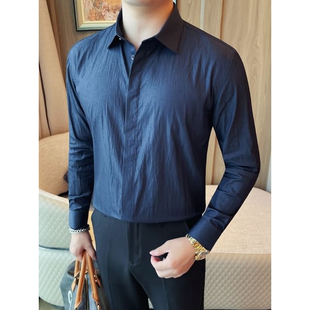 Blueforce-Long-Sleeve Plain Shirred Shirt