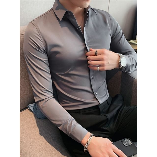 Blueforce-Long-Sleeve Plain Slim Fit Shirt